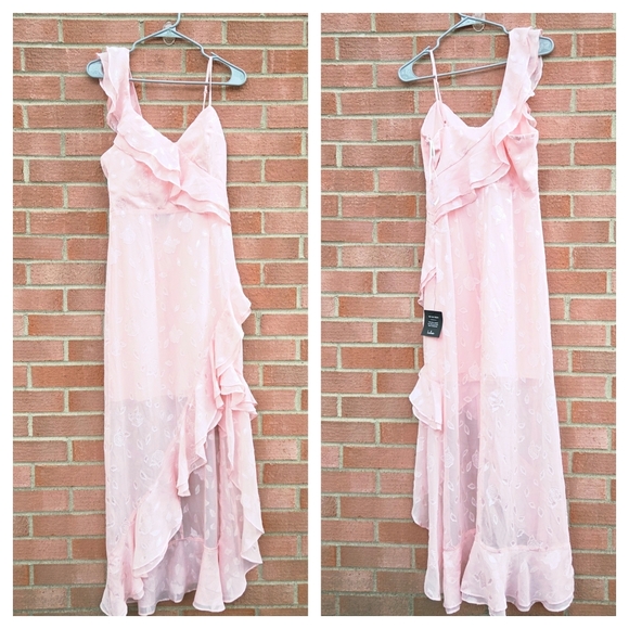 Lulus Forever Be Blush Pink Floral Jacquard Ruffled Maxi Dress Small - Picture 2 of 4